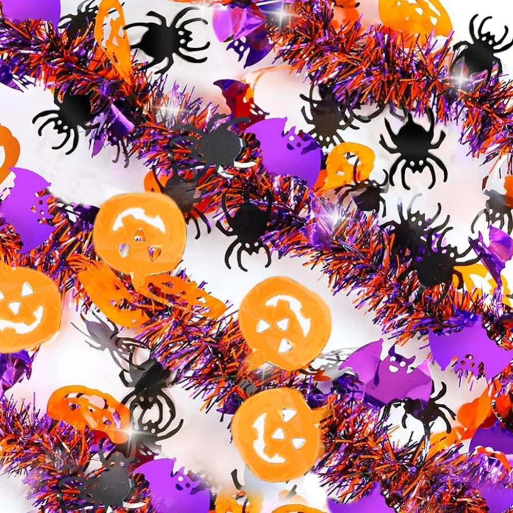 2m Halloween Wreath Pendant Glitter Plastic Bat Pumpkin Halloween Door Hanging For Home Garden Decoration Halloween Decor