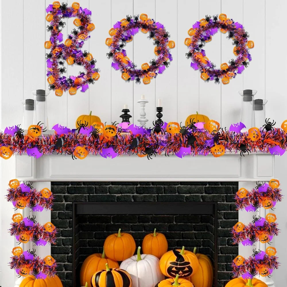 2m Halloween Wreath Pendant Glitter Plastic Bat Pumpkin Halloween Door Hanging For Home Garden Decoration Halloween Decor