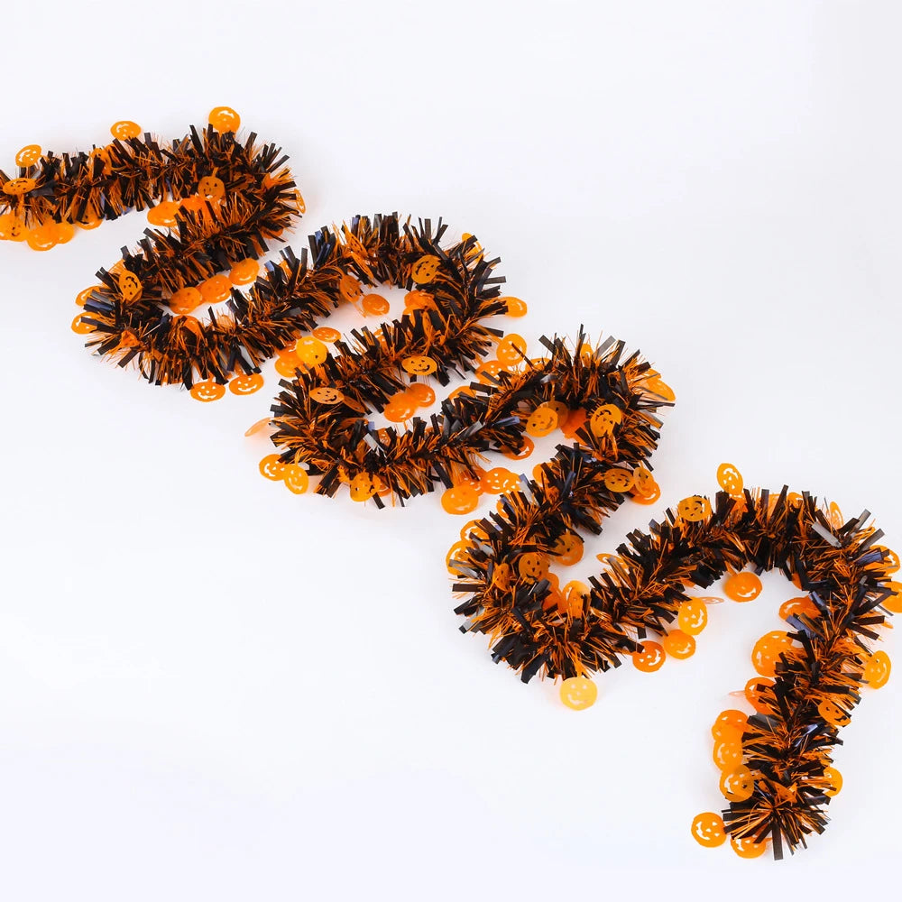 2m Halloween Wreath Pendant Glitter Plastic Bat Pumpkin Halloween Door Hanging For Home Garden Decoration Halloween Decor