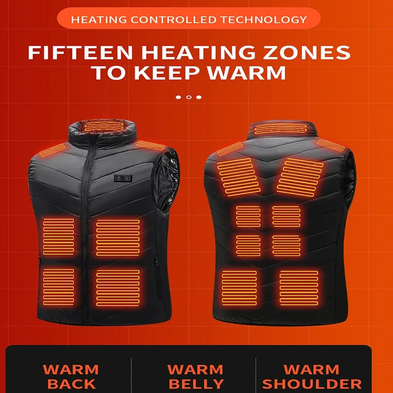 Heated Vest for Men & Women — Up to 21 Heating Zones, USB Powered