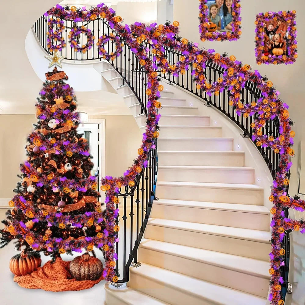 2m Halloween Wreath Pendant Glitter Plastic Bat Pumpkin Halloween Door Hanging For Home Garden Decoration Halloween Decor