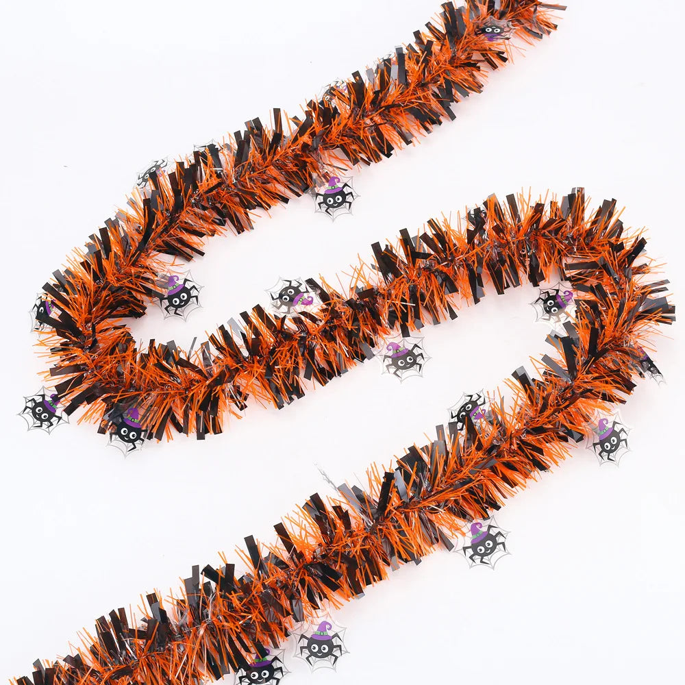 2m Halloween Wreath Pendant Glitter Plastic Bat Pumpkin Halloween Door Hanging For Home Garden Decoration Halloween Decor