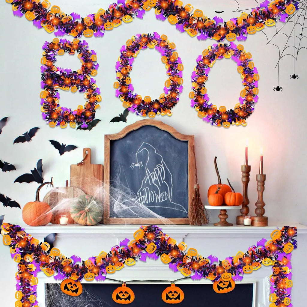 2m Halloween Wreath Pendant Glitter Plastic Bat Pumpkin Halloween Door Hanging For Home Garden Decoration Halloween Decor